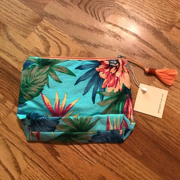 NWT L.I.B Blue Tropical & Floral Cosmetic Bag - Picture 3 of 11